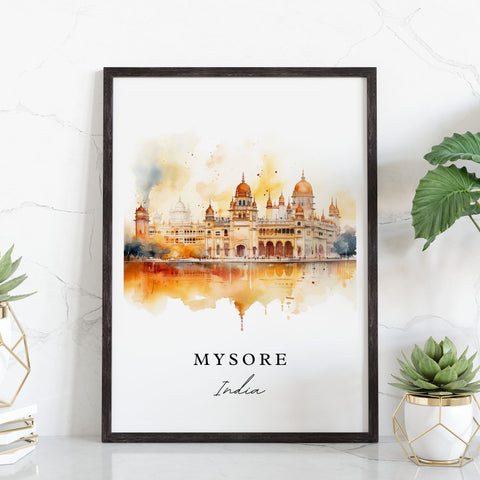 Mysore traditional travel art - India, Mysore poster, Wedding gift, Birthday present, Custom Text, Personalised Gift