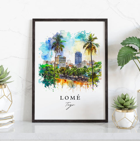 Lome watercolor travel art - Togo, Lome print, Wedding gift, Birthday present, Custom Text, Perfect Gift