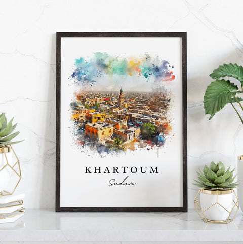 Khartoum watercolor travel art - Sudan, Khartoum print, Wedding gift, Birthday present, Custom Text, Perfect Gift