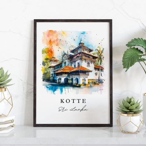 Kotte watercolor travel art - Sri Lanka, Kotte print, Wedding gift, Birthday present, Custom Text, Perfect Gift