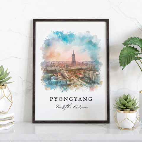 Pyongyang watercolor travel art - North Korea, Pyongyang print, Wedding gift, Birthday present, Custom Text, Perfect Gift