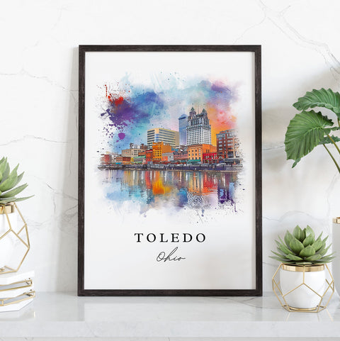 Toledo watercolor travel art - Ohio, Toledo print, Wedding gift, Birthday present, Custom Text, Perfect Gift