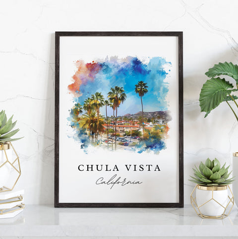 Chula Vista watercolor travel art - California, Chula Vista print, Wedding gift, Birthday present, Custom Text, Perfect Gift