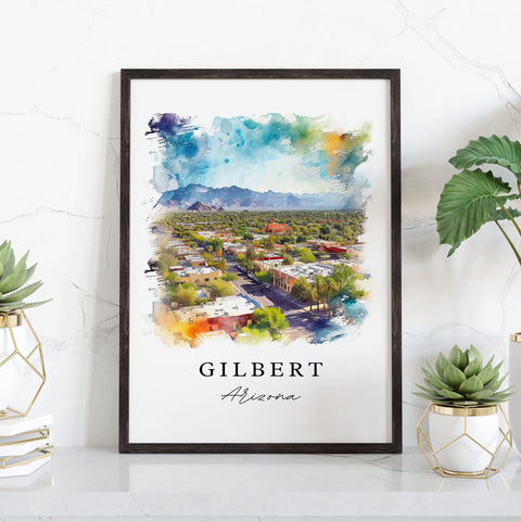 Gilbert watercolor travel art - Arizona, Gilbert print, Wedding gift, Birthday present, Custom Text, Perfect Gift