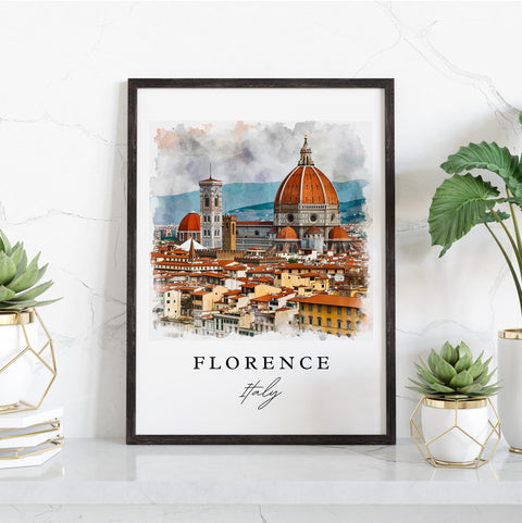 Florence traditional travel art - Italy, Florence print, Wedding gift, Birthday present, Custom Text, Perfect Gift