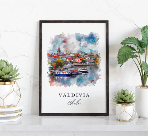 Valdivia traditional travel art - Chile, Valdivia print, Wedding gift, Birthday present, Custom Text, Perfect Gift