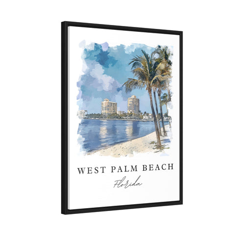 West Palm Beach watercolor travel art - Florida, Palm Beach print, Wedding gift, Birthday present, Custom Text, Perfect Gift