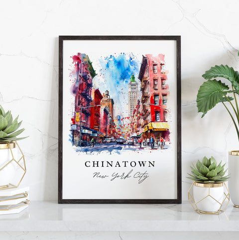 Chinatown NYC watercolor travel art - downtown Manhattan, Chinatown print, Wedding gift, Birthday present, Custom Text, Perfect Gift