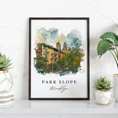 Park Slope watercolor travel art - Brooklyn, Park Slope print, Wedding gift, Birthday present, Custom Text, Perfect Gift