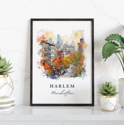 Harlem watercolor travel art - Harlem NYC, Harlem print, Wedding gift, Birthday present, Custom Text, Perfect Gift