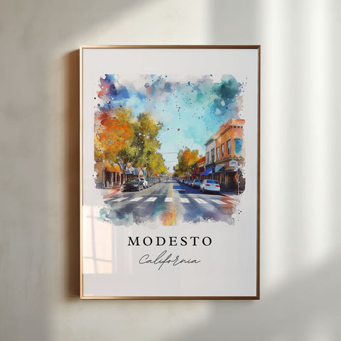 Modesto watercolor travel art - California, Modesto print, Wedding gift, Birthday present, Custom Text, Perfect Gift