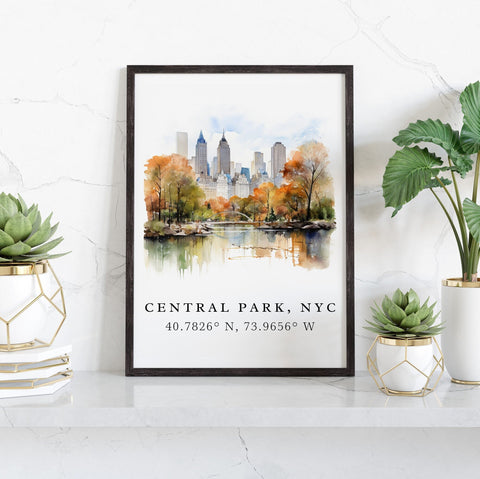 Central Park NYC traditional travel art - New York City, Central Park poster, Wedding gift, Birthday present, Custom Text, Personalised Gift