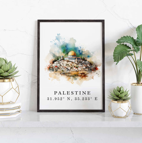 Palestine traditional travel art - Al-Aqsa Mosque, Palestine poster, Wedding gift, Birthday present, Custom Text, Personalized Gift