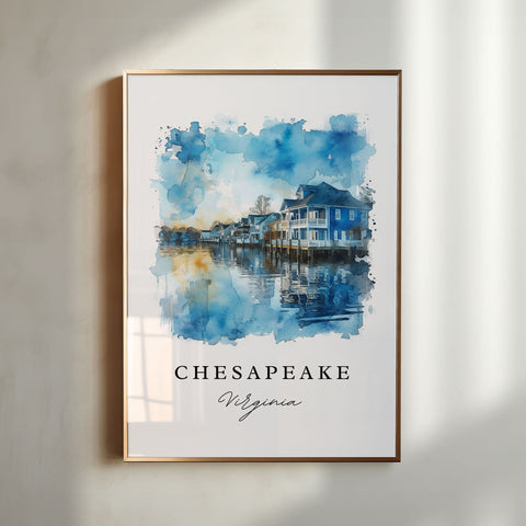 Chesapeake watercolor travel art - Virginia, Chesapeake print, Wedding gift, Birthday present, Custom Text, Perfect Gift