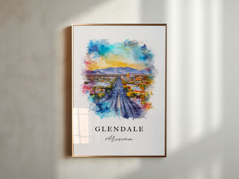 Glendale watercolor travel art - Arizona, Glendale print, Wedding gift, Birthday present, Custom Text, Perfect Gift