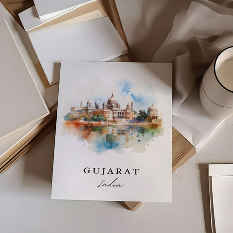 Gujarat traditional travel art - India, Gujarat poster print, Wedding gift, Birthday present, Custom Text, Perfect Gift