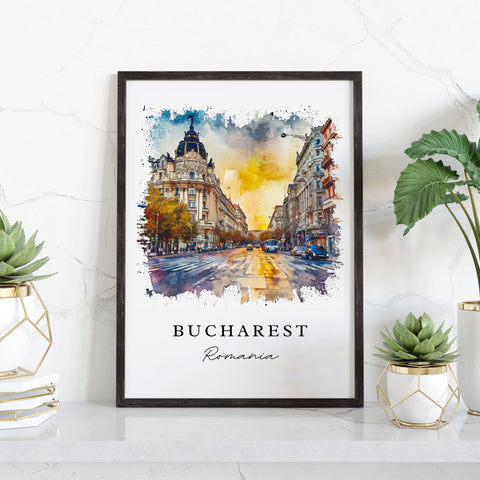 Bucharest watercolor travel art - Romania, Bucharest print, Wedding gift, Birthday present, Custom Text, Perfect Gift