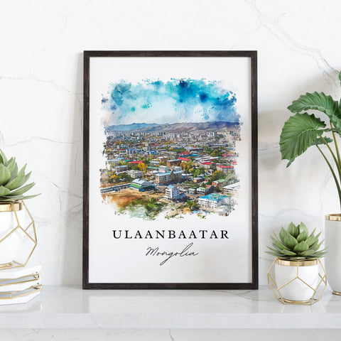 Ulaanbaatar watercolor travel art - Mongolia, Ulaanbatar print, Wedding gift, Birthday present, Custom Text, Perfect Gift