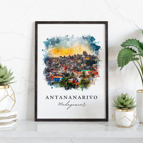 Antananarivo watercolor travel art - Madagascar, Antananarivo print, Wedding gift, Birthday present, Custom Text, Perfect Gift
