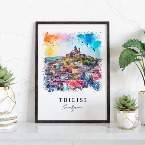 Tbilisi watercolor travel art - Georgia, Tbilisi print, Wedding gift, Birthday present, Custom Text, Perfect Gift