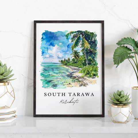 South Tarawa watercolor travel art - Kiribati, South Tarawa print, Wedding gift, Birthday present, Custom Text, Perfect Gift