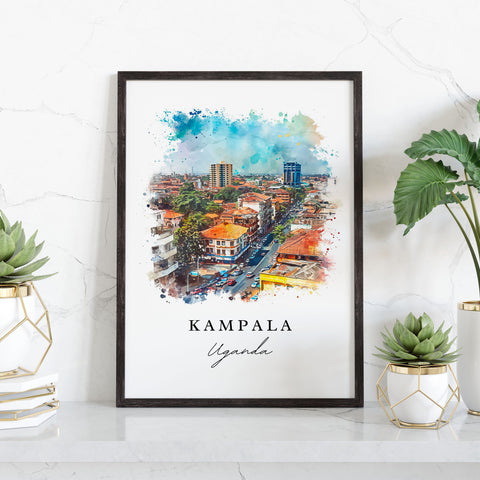 Kampala watercolor travel art - Uganada, Kampala print, Wedding gift, Birthday present, Custom Text, Perfect Gift