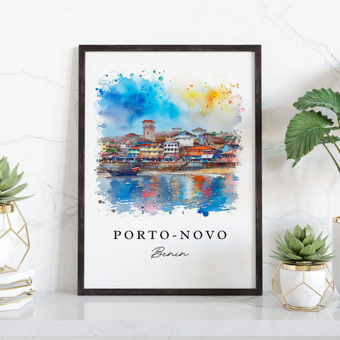 Porto-Novo watercolor travel art - Benin, Porto-Novo print, Wedding gift, Birthday present, Custom Text, Perfect Gift