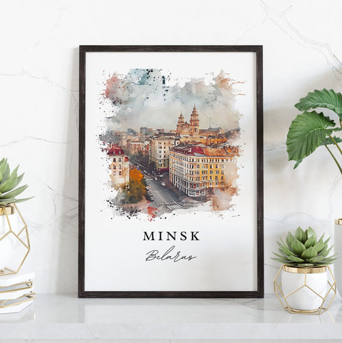 Minsk watercolor travel art - Belarus, Minsk print, Wedding gift, Birthday present, Custom Text, Perfect Gift