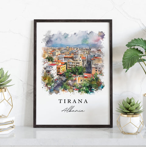 Tirana watercolor travel art - Albania, Tirana print, Wedding gift, Birthday present, Custom Text, Perfect Gift