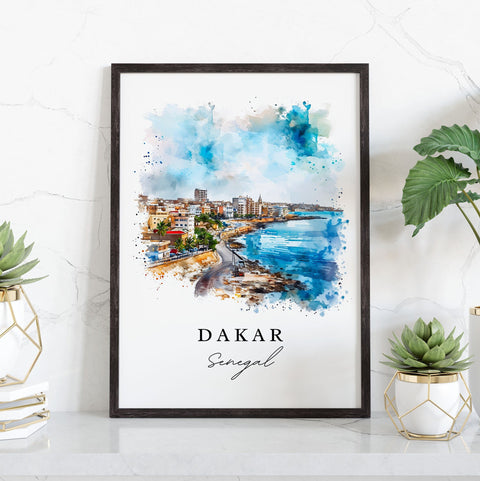 Dakar watercolor travel art - Senegal, Dakar print, Wedding gift, Birthday present, Custom Text, Perfect Gift