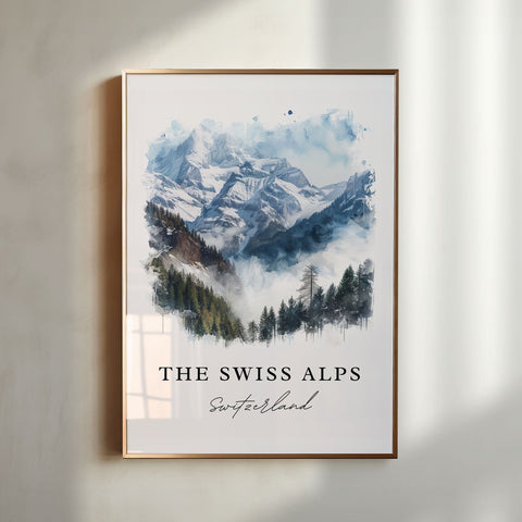 Swiss Alps Art Print, Swiss Alps Print, Switzerland Wall Art, Swiss Alps Gift, Travel Print, Travel Poster, Travel Gift, Housewarming Gift