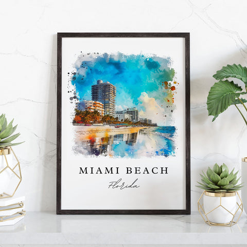 Miami Beach watercolor travel art - Florida, Miami Beach print, Wedding gift, Birthday present, Custom Text, Perfect Gift