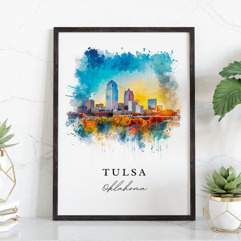 Tulsa watercolor travel art - Oklahoma, Tulsa print, Wedding gift, Birthday present, Custom Text, Perfect Gift