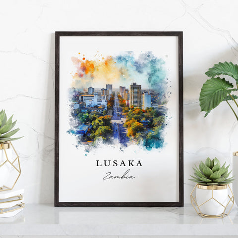 Lusaka watercolor travel art - Zambia, Lusaka print, Wedding gift, Birthday present, Custom Text, Perfect Gift