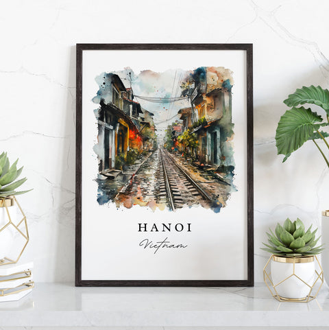 Hanoi watercolor travel art - Vietnam, Hanoi print, Wedding gift, Birthday present, Custom Text, Perfect Gift