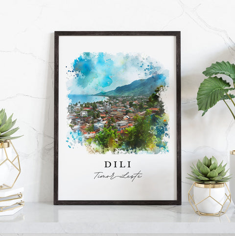 Dili watercolor travel art - Timor-Leste, Dili print, Wedding gift, Birthday present, Custom Text, Perfect Gift