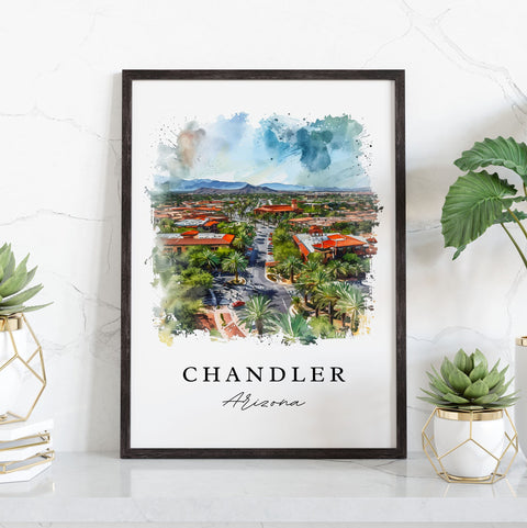 Chandler watercolor travel art - Arizona, Chandler print, Wedding gift, Birthday present, Custom Text, Perfect Gift