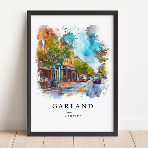 Garland watercolor travel art - Texas, Garland print, Wedding gift, Birthday present, Custom Text, Perfect Gift