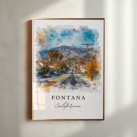 Fontana watercolor travel art - California, Fontana print, Wedding gift, Birthday present, Custom Text, Perfect Gift