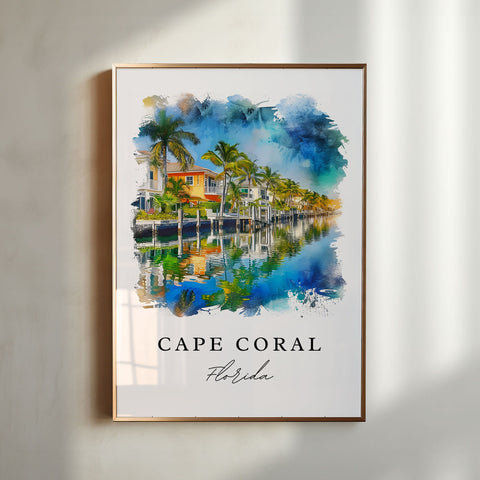 Cape Coral watercolor travel art - Florida, Cape Coral print, Wedding gift, Birthday present, Custom Text, Perfect Gift