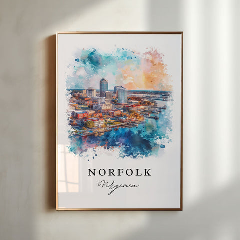 Norfolk VA watercolor travel art - Virginia, Norfolk print, Wedding gift, Birthday present, Custom Text, Perfect Gift