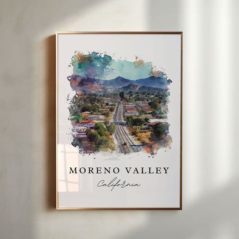 Moreno Valley watercolor travel art - California, Moreno Valley print, Wedding gift, Birthday present, Custom Text, Perfect Gift