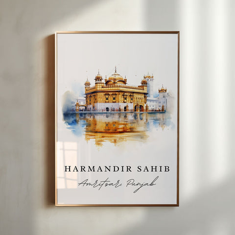 Harmandir Sahib traditional travel art - Amritsar, Harmandir Punjab poster, Wedding gift, Birthday present, Custom Text, Personalized Gift