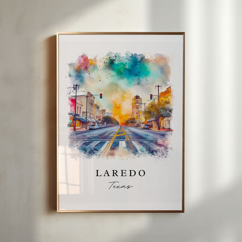 Laredo watercolor travel art - Texas, Laredo print, Wedding gift, Birthday present, Custom Text, Perfect Gift