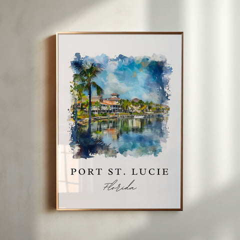 Port St. Lucie watercolor travel art - Florida, Port St. Lucie print, Wedding gift, Birthday present, Custom Text, Perfect Gift