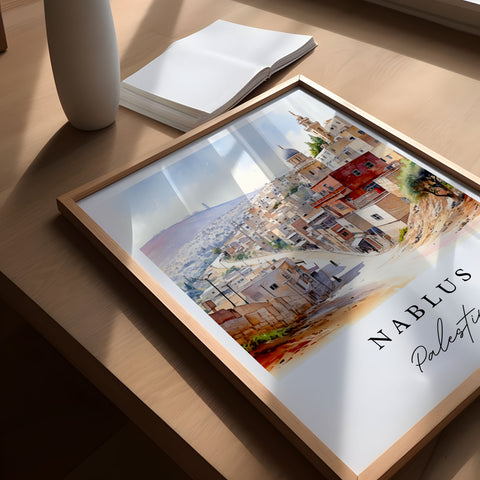 Nablus traditional travel art - Palestine, Nablus poster print, Wedding gift, Birthday present, Custom Text, Perfect Gift
