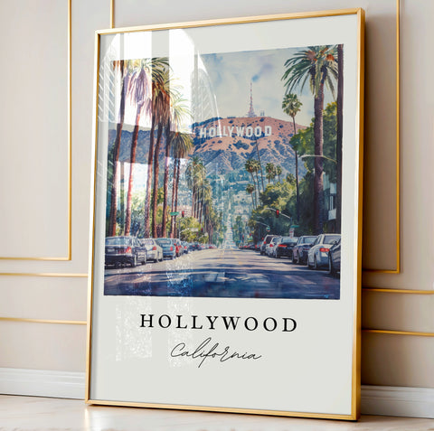 Hollywood Art Print, Los Angeles Print, Hollywood Sign Wall Art, California Gift, Travel Print, Travel Poster, Housewarming Gift