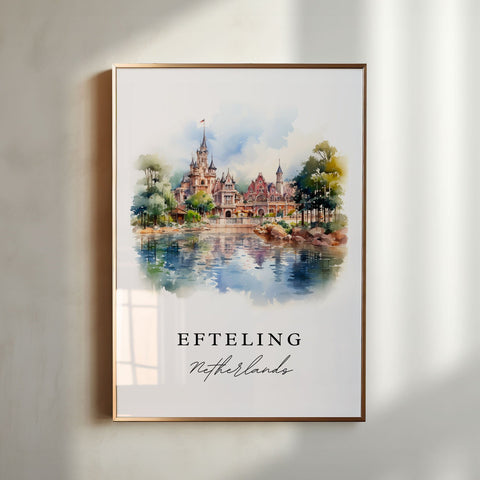 Efteling traditional travel art - Netherlands, Efteling poster print, Wedding gift, Birthday present, Custom Text, Perfect Gift