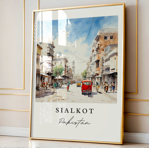 Sialkot traditional travel art - Pakistan, Sialkot poster print, Wedding gift, Birthday present, Custom Text, Perfect Gift