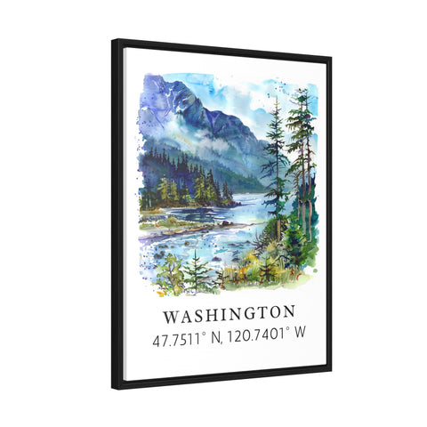 Washington art - Washington print with coordinates, Framed and Unframed Options - Wedding gift, Birthday present, Personalization Available